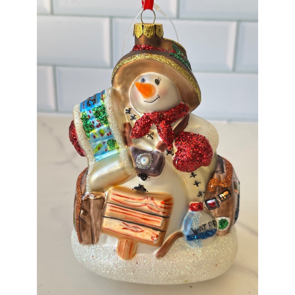 Scottish Christmas Willie B Puddles Traveling Snowman Glass Ornament Glitter